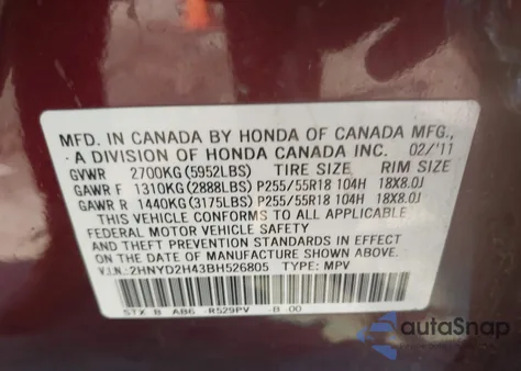 2011 Acura Mdx Technology Package z USA, uszkodzony, nr VIN 2HNYD2H43BH526805